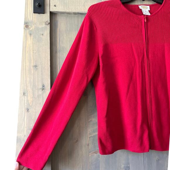 Talbots Women's Cardigan Sweater Red Long Sleeve Scoop Neck Zipper Ribbed Trim L - Picture 3 of 8